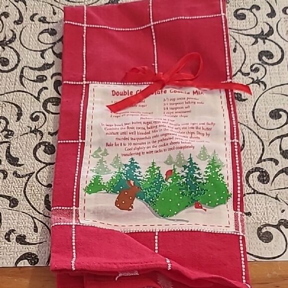 Red Holiday Kitchen Towel with Recipe Print - Picture 1 of 2